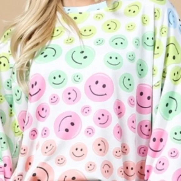 Happy Face Colorful French Terry Pullover/Top - Picture 6 of 6